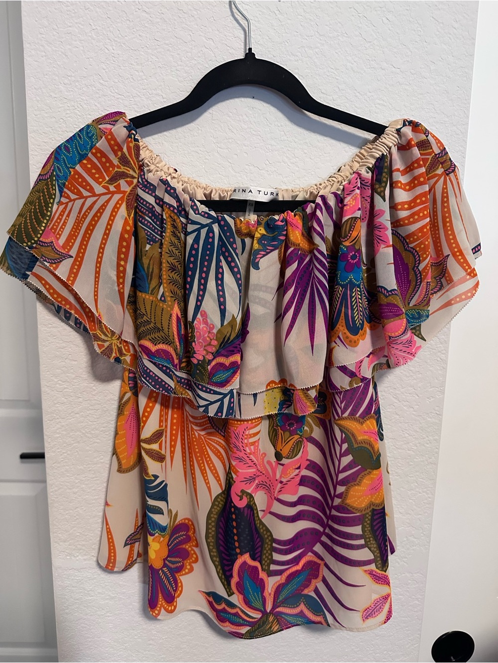 Trina Turk Multicolor Printed Ruffle Sleeve Top XS